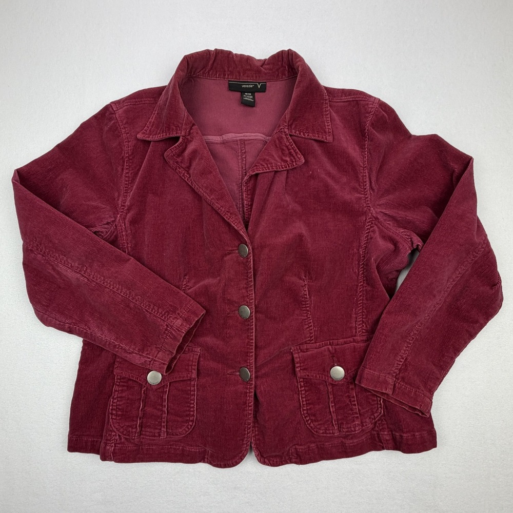 Vintage Venezia Womens Plus 18/20 Corduroy Blazer Jacket Burgundy Cotton Stretch